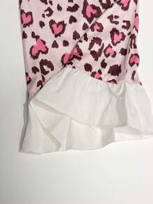 Girls Two Pieces Off Shoulder Bow Long Sleeved Pajamas, Cat Print Top, Heart-Shaped Leopard Print Pants, Spring And Autumn Casual Pajamas - Light Grey - View 8