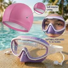 Kids Swim Goggles And Swim Cap Set Ages 9-16 Silicone Swimming Mask Anti-Fog Leakproof Youth Pool Gear With Bathing Cap For Teen, First Day Of School - Multicolor - View 9