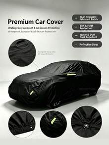 190T Car Cover, SUV Car Cover Waterproof Outdoor Car Cover Suitable For All-Weather Sun Ice Snow Car Cover Winter Suitable For SUV, Outdoor Car Snow Rain UV Protection Dust-Proof - Premium Full Set Car Cover With Reflective Strips And Wind Straps - Black - View 4