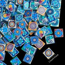 100/200g Medieval Floral & Bird Style Glass Mosaic Tiles, Spray-Painted Abstract Art Mosaic Glass Pieces, 2.3*2.3cm Mixed Random Patterns, Suitable For Art Crafts, Fish Tank & Pool Inlay, Stair & Wall Home Decor - LST-01 - View 4