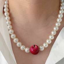 One Piece Ins Viral Sweet Cool Fruit Pearl Necklace Adjustable Gold Extension Chain Aesthetic Daily Clavicle Chain. - Fruit Necklace - View 4