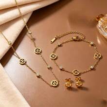 European & American Ins Style Niche High-End H Round Disc Rhinestone Jewelry Set, 304 Stainless Steel 18K Gold Plated Women's Jewelry, Suitable For Party Gifts - Multicolor - View 9