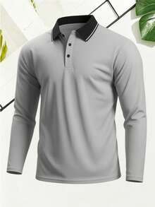 Men's 3-Pack Long Sleeve Polo Shirts, Solid Color Business Casual, Soft & Breathable, Versatile Tops - Multicolor - View 4