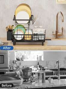 Multifunctional Kitchen Dish Drying Rack, Used For Draining, Organizing And Storing Bowls, Chopsticks, Cups, Plates, Knives, Forks And Other Tableware, Suitable For Home Kitchen Countertop Storage Shelf - Multicolor - View 4