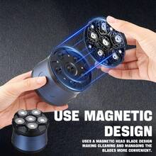 MIGUAN Men's USB Rechargeable 6-Blade Head Shaver: Digital Display, Portable, Easy DIY Bald Look At Home - Suitable Gift Choice Or Personal Use MIGUAN - Blue Single-player - View 8