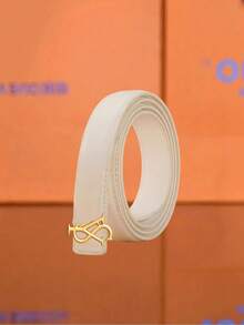 MMJ Finswift Vintage Interlock Letter Metal Buckle Thin Belt, Women Smooth Solid Color Adjustable Waist Strap For Outfit Matching - Multicolor - View 2