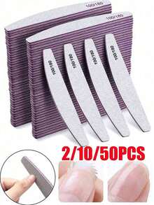 2/10/50PCS Crescent Shape Professional Nail Files, 100/180 Grit Nail Sandpaper, Callus Remover, Polishing Block, Nail Care Accessories Tools - Dusty Purple - View 2