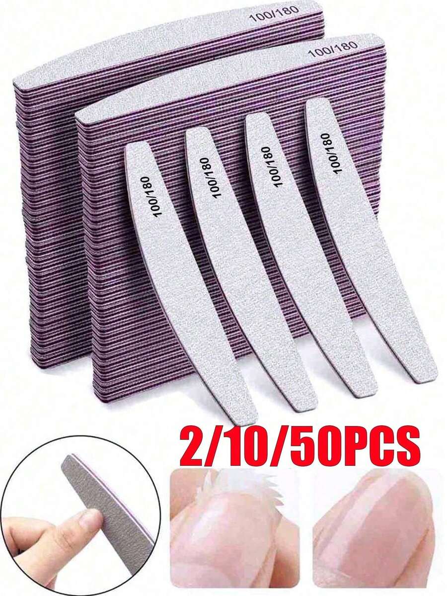2/10/50PCS Crescent Shape Professional Nail Files, 100/180 Grit Nail Sandpaper, Callus Remover, Polishing Block, Nail Care Accessories Tools