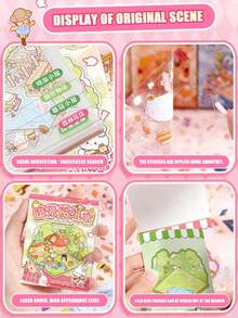 1/3pcs Mini Scene Stationery Stickers, Creative Sticker Book For Building Scenes, Cartoon Stickers For Books, Mini Sticker Book, Small Pattern Stickers, Laser Cut Cartoon Stickers, Handmade Photo Album Supplies, Scrapbooking Materials - One Size - View 6