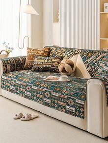 1pc Chenille Bohemian Style Sofa Cover, Non-Slip Back, Pet-Friendly, Machine Washable, All-Season, Holiday Decor Furniture Renovation Home Decoration. Suitable For 1/2/3/4 Seater Armrest Backrest - Green - View 6