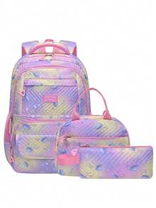 Set de 3 piezas de mochila escolar con estampado de medusas lindas, incluye bolsa de mano y estuche para lápices, correas ajustables para los hombros, múltiples bolsillos y compartimentos, almacenamiento organizado, gran capacidad, mochila escolar de poliéster ligera, cierre con cremallera, adecuada para la escuela, el trabajo, uso diario, mochila para niñas, regalo de vuelta a la escuela - A - Ver 13