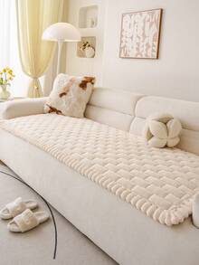 1 pieza Funda de sofá de franela gruesa, cálida y suave, con respaldo antideslizante, apta para mascotas, duradera, resistente a manchas, no se desvanece, anti-pilling, decoración festiva para protección del hogar, adecuada para sofá de apartamento pequeño, sofá en forma de L, sofá combinado, sofá de 1/2/3/4 plazas - Beis - Ver 4