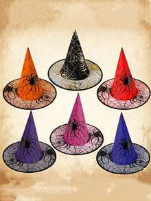 Halloween Witch Hat With Spider & Gold Foil Print, Decorative Prop, Non-Woven Fabric & Mesh Pointed Hat, Sexy Adult Witch Headpiece, Suitable For Holiday Parties, Wizard Costume Accessory - Multicolor - View 1