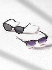 2 Pairs New Korean Style Black Frame Glasses For Women, High-End Anti-UV Sun Protection, Influencer Style Cat Eye Personalized Street Style Rivet Cat Eye - Multicolor - View 8
