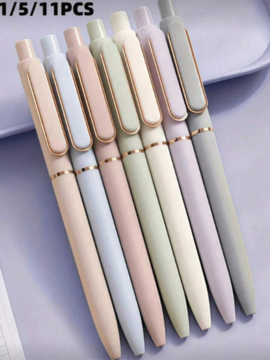 Set Pulpen Gel Morandi 1pc/5pcs, Pulpen Tinta Hitam Halus Gaya INS dengan Trim Emas Minimalis, Pulpen Tanda Tangan Latihan Ujian Kantor Pelajar yang Sangat Menarik, Paket Multi - beraneka warna - View 1