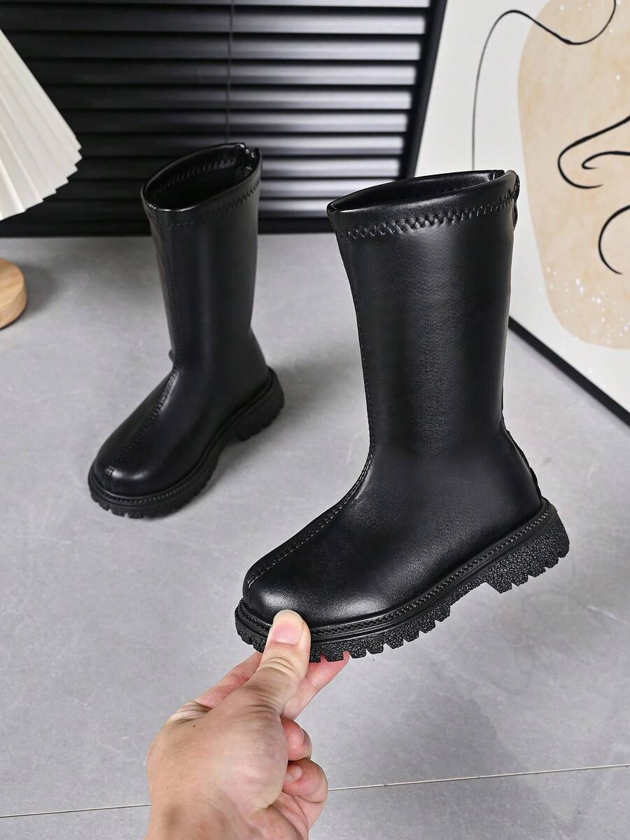 Children's Fashion High-Top Boots, Non-Slip Soft Sole Soft Upper Comfortable Mid-Calf Boots - Black - View 1