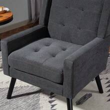 Upholstered Chair With Buttoned Suede Padding – Mid-Century Modern Armchair With High-Density Foam Cushion And Solid Wood Legs For Small Spaces: Living Room, Bedroom, Office - Dark Grey - View 8