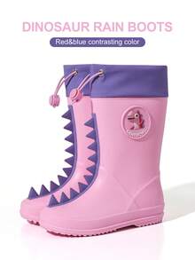 GentleChild Kids Dinosaur Rain Boots Black Red Drawstring Waterproof Non Slip Shoes For Boys Girls School Garden Puddle Outdoor - Pink - View 1