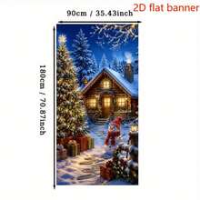 2D Plane 1 Piece Christmas Winter-Themed Banner Background, Featuring Snowy Log Cabin, Decorated Christmas Tree, Snowman, And Christmas Gift Designs, Made Of Polyester Material, No Power Required For Easy Use - View 5