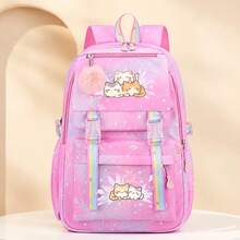 Lightweight And Spacious Rainbow Backpack Featuring Plush Charm,Perfect For Travel, Designed With Cat Motif | Made Of Nylon,Back To School Supplies - Multicolor - View 4