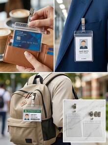 2/4/10pcs Transparent Waterproof ID Badge Holders, Vertical Or Horizontal, Clear PVC Plastic Card Sleeves With Clips, Suitable For Students, Office Employees, Business Name Tag Protection - Multiple Specifications - View 5