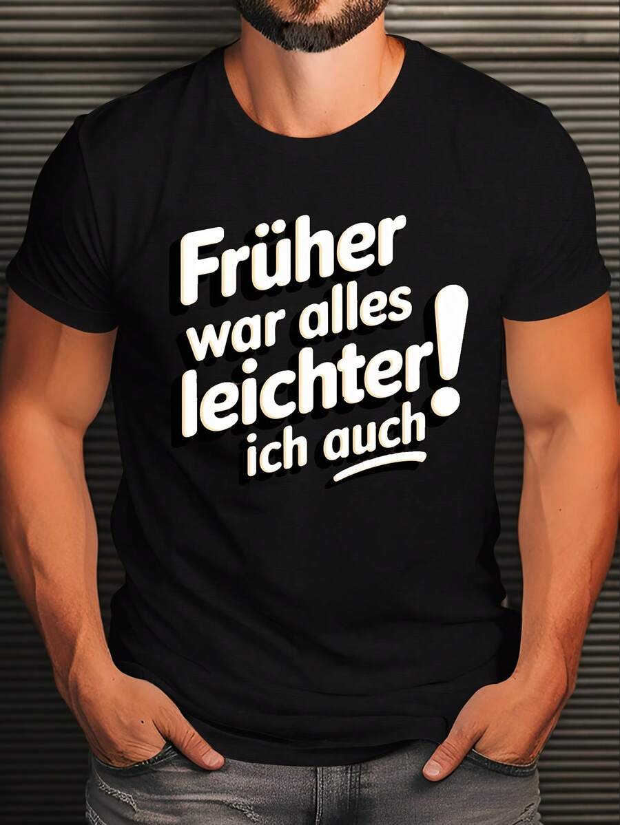 Lustiges Retro-Print im deutschen Stil, Faltenoptik, Herren-T-Shirt in Übergröße, extra große Größe. - Schwarz - Übersicht 1