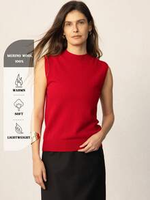 Chaleco de mujer 100% lana merino pura, top de punto sin mangas con cuello alto, top de capa base de lana, prenda exterior básica de invierno para mujer, suéter de punto para primavera y otoño, suéter de punto de invierno, suéter de punto elegante para mujer, suéter de lana de invierno - Rojo - Ver 5