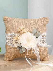 1 Rustic Burlap Wedding Flower Basket With Pearl Handle, Petal Basket, Suitable For Vintage Wedding Ceremony; Burlap Ring Pillow, Ring Bearer Pillow, Wedding Ring Bearer Gift, Ring Holder - Multiple Styles - View 7