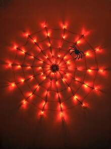 1pc Halloween Spider Web Light, Orange/Purple Realistic Spider Web Hanging Light, 70leds With Spider, Battery Operated, 8 Lighting Modes, Halloween Indoor Living Room Bedroom Wall Decoration Hanging Light, Yard And Porch Decoration, Create Halloween Party Spooky Atmosphere Decoration. - Multicolor - View 11