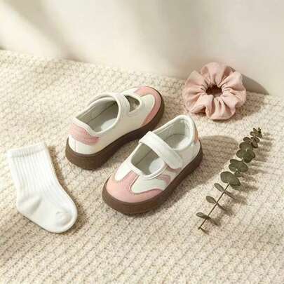 1 Pair Kids' Flat Casual Shoes With Exposed Instep And Contrast Color, All-Season