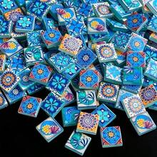 100/200g Medieval Floral & Bird Style Glass Mosaic Tiles, Spray-Painted Abstract Art Mosaic Glass Pieces, 2.3*2.3cm Mixed Random Patterns, Suitable For Art Crafts, Fish Tank & Pool Inlay, Stair & Wall Home Decor - LST-01 - View 2