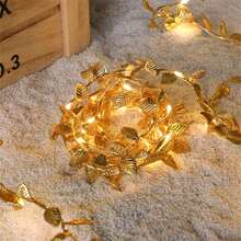 1pc Gold Leaf String Lights 20LED Fairy Lights, Battery Powered (Battery Not Included) Artificial Plant Vine Lights, Elegant Home Decor, Suitable For Christmas, Thanksgiving, Wedding, Artificial Plant Table Decoration - Gold Leaf - View 9