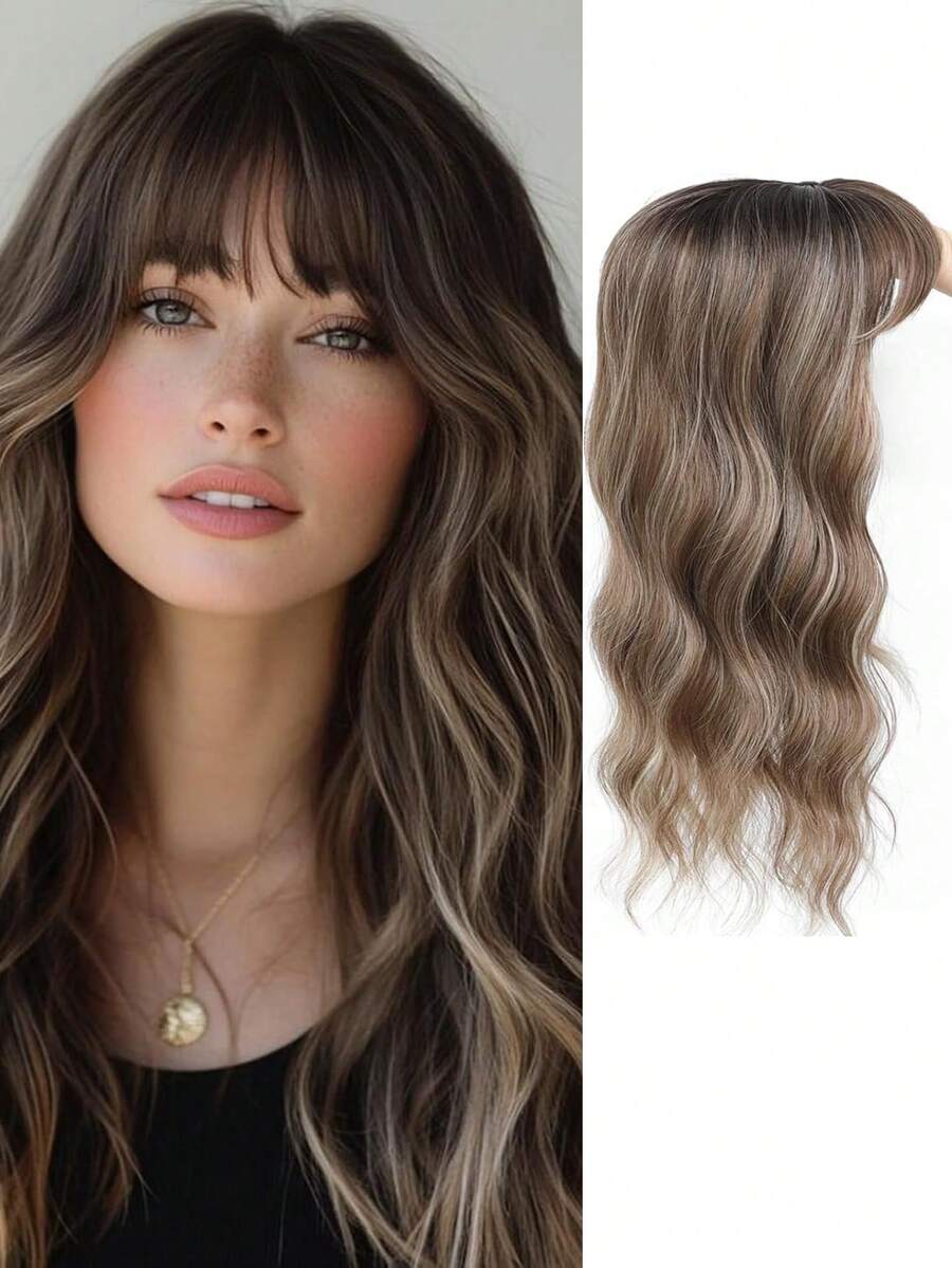 360° 3D Hair Accessory For Women, Sparse Top Design, 22-Inch Curly Wavy Hair Piece With French Layered Hair Clip, Suitable For Daily Wear And Parties, Halloween