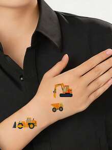 12sheets Cartoon Fake Tattoo, Engineering Vehicle Series Pattern Tattoo Stickers, For Men And Women Waterproof Temporary Tattoos - Multicolor - View 4