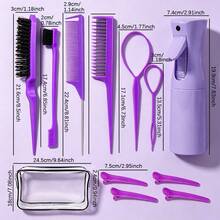 12pcs Hair Styling Tool Set | Spray Bottle, Edge Brush, Teasing Brush, Tail Comb, Hair Clips, Braiding Tool, Storage Bag | Suitable For Home Hair Styling, Salon Hair Styling | Hair Styling Tools Barber Accessories - Multicolor - View 7