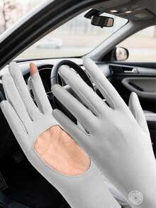 1 Pair Women's Summer Sun Protection Gloves, Anti-Slip Hollow Palm, UV Protection, Touchscreen Compatible, Breathable For Outdoor Sports, Driving And Cycling - A - View 8