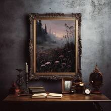 1pc Canvas Wall Art, Framed Wall Decor, Misty Forest Thistle Meadow Sunset Oil Painting, Dark Pastoral Landscape Canvas Wall Art, Vintage Natural Style Wall Decor Poster, Suitable For Living Room, Bedroom, Country Cottage, Log Cabin, Farmhouse Home Wall Decoration, Perfect Country Style Art Gift, Gothic Decor Poster, Room Decor, Home Decor, Holiday Poster - Multicolor - View 11