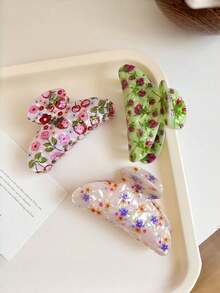 1/3pcs Fresh Floral Print Large Hair Clips, Gentle Fashion Women's Hair Claw Clips - Multicolor - View 6