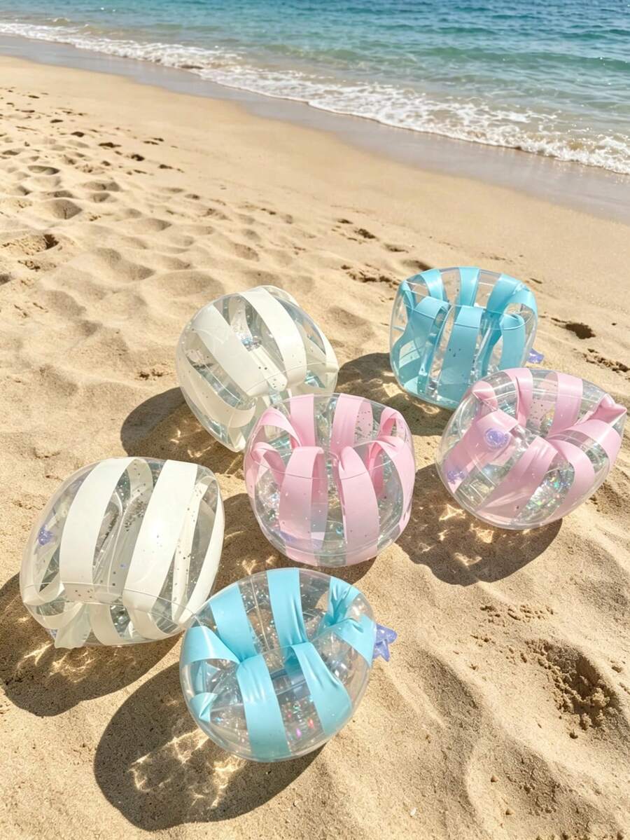 2 piezas de flotadores inflables para brazos con rayas transparentes y brillantes, adecuados para todas las edades, anillos de natación para brazos, mangas flotantes de PVC para agua, accesorios de natación para piscina y playa - Multicolor - Ver 1