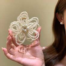 Women's Floral Claw Clip Hair Accessory, Delicate French Sweet Style Back Of Head Flower Shark Hair Clip - Pearl Flower Claw Clip - View 8