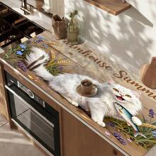1pc Dish Drying Mat, Coffee Machine Mat, Country Summer Theme Cat Fishing Pattern, High Absorbency Countertop Mat, Suitable For Kitchen, Dining Table, Coffee Bar, Multi-Purpose Drainage Mat, Home Gift, Desktop Decor - XYLSD-634 - View 7