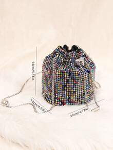 Elegant Women's Sparkling Rhinestone Bucket Bag/Glitter Bag New Elegant Party Bag Fashion Rhinestone Bag Women's Stylish Party Bag Handbag Shoulder Crossbody Bag A Valentine's Day Gift Birthday Gift For Women - Multicolor - View 7