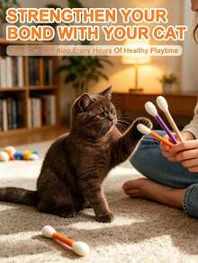 10/2pcs Cat Interactive Teaser Wand, Cat Toy, 6 Colors, Suitable For Indoor Entertainment, Bite-Resistant, Large Size Interactive Cat Kicking Game Enthusiast Gift Accessory - Multicolor - View 2