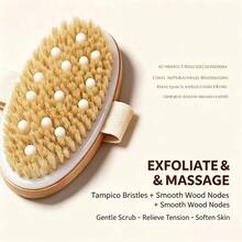 Boar Bristle Bath Brush Body Dry Brush Back Scrubber Body Scrubbing Massage Cleaning Brush - Champagne - View 6