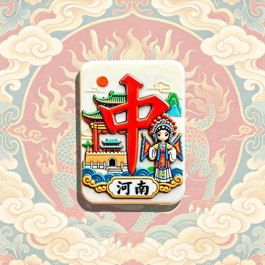 1個中國紅麻將3D磁性冰箱貼，適合旅行紀念品，彩色設計適合家居裝飾，適合聖誕節、生日禮物 - 1PC - 查看 1