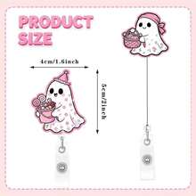 1pc Pink Ghost Retractable Badge Reel Acrylic Halloween Badge Clip Funny Healthcare ID Holder - Multicolor - View 2