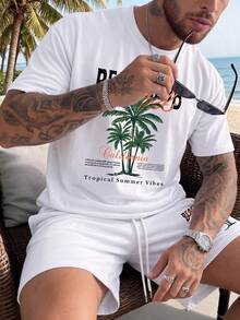 Men's Summer Crew Neck Casual T-Shirt And Casual Shorts Set - White - View 3