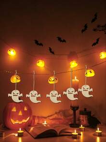 1 Set Halloween Ghost Wreath Banner Hanging Decor Hollow Pendant Gothic Style Wall Hanging Ornament, Suitable For Fireplace Mantel, Window, Porch, Front Door, Yard, Indoor/Outdoor, Bar, Cafe, Seasonal Holiday Party, Tabletop Display Wreath Decoration - Style 3 - View 14
