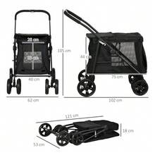 Foldable Dog Stroller/Buggy With Side Pockets And Mesh Windows For Small And Medium-Sized Dogs Up To 20 Kg, Oxford Fabric, Black - 黑色 - 查看 3