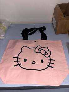 SANRIO Hello Kitty 可折疊購物托特包，可重複使用大容量購物袋，便攜收納袋，適合露營、戶外活動與日常使用，2色可選（粉色附扣/銀色無扣） - 彩色 - 查看 8